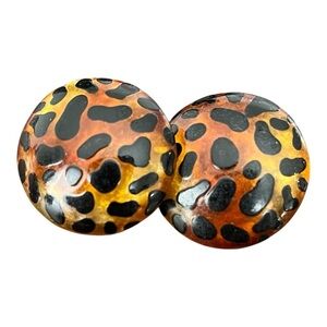 Vintage Leopard Print Button Clip Earrings